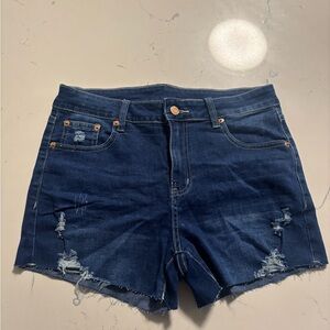 Denim Blue Distressed Frayed Hem Women Shorts